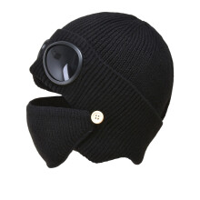 Unisex vintermössa med skidglasögon - stickad utomhusmössa med avtagbar mask, balaklava kraftig termo