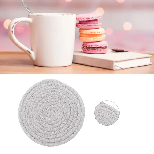 Round Cotton Cup Mat Pad 11cm Light Gray Handmade
