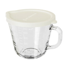 Vit 15x11 cm glasmätkopp med graderad pip, mikrovågssäker bakskål, metriska markeringar, transparent hällpip – kompatibel med