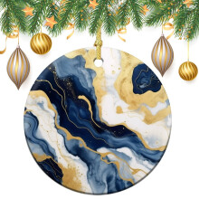 Decorazione natalizia in porcellana a doppia faccia con texture effetto marmo, 7,6 cm, design astratto fluido con inchiostro ad alcol, glitter oro e