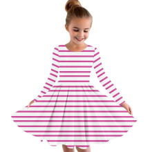 Toddler Kids Girls Long Sleeve Stretchy Dress A Line Twirly Skater School Recital Dress Hot Pink