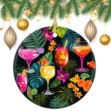 Keramikornament „Tropische Happy Hour“ mit Blättern und Blüten – Weihnachtsbaumschmuck, Sammlerstück und Geschenk für Familie und Freunde