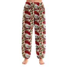 Calça feminina com estampa natalina, barra dobrada e comprimento até o tornozelo, estilo pijama casual, vermelha, tamanho XXL.