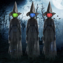 Ensemble de 3 sorcières lumineuses d'Halloween de 1,45 m (4,75 pi), piquets de jardin à têtes lumineuses, décoration extérieure – Compatible