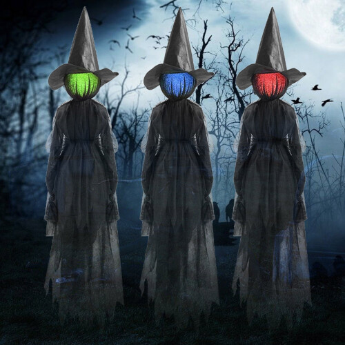 Σετ 3 τεμαχίων μάγισσες με φωτισμό για το Halloween, πασσάλους κήπου με λαμπερή κεφαλή,