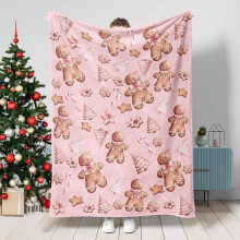 Gingerbread Man Throw Blanket – Soft Pink Flannel Comfort Blanket for Living Room, Bedroom Decor (Compatible with Sanwfall)