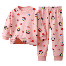 Two Pieces Pajama Set for Boys Girls Cartoon Print Toddler Pj Cotton Long Sleeve Tee Pants Sleepwear Outfits Pink 5-6 Years