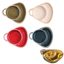Ceramic Soup and Sandwich Plate Combo with Handle Retro Stoneware Bowls Side Bowls Easy to Clean for Breakfast Time
