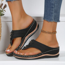 Sandali Willtoo da donna con zeppa: comodi sandali ortopedici da donna, eleganti infradito estive, zeppe casual da passeggio, neri, taglia US-8