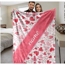 Personalizovaná flanelová deka, 280 g/m², růžový květinový potisk s motivem srdce, plyšová, teplý dárek pro všechna roční období pro
