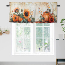 Cantonnière automnale à motif citrouille et feuilles d'automne, style rustique champêtre avec tournesol, 137 x 46 cm, 1 panneau, compatible avec