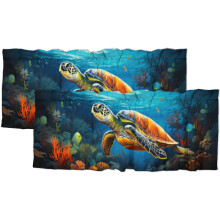 Cortina de janela com isolamento térmico e tartaruga marinha, design náutico costeiro azul oceano, 137 x 46 cm, 2 painéis, bolso para varão
