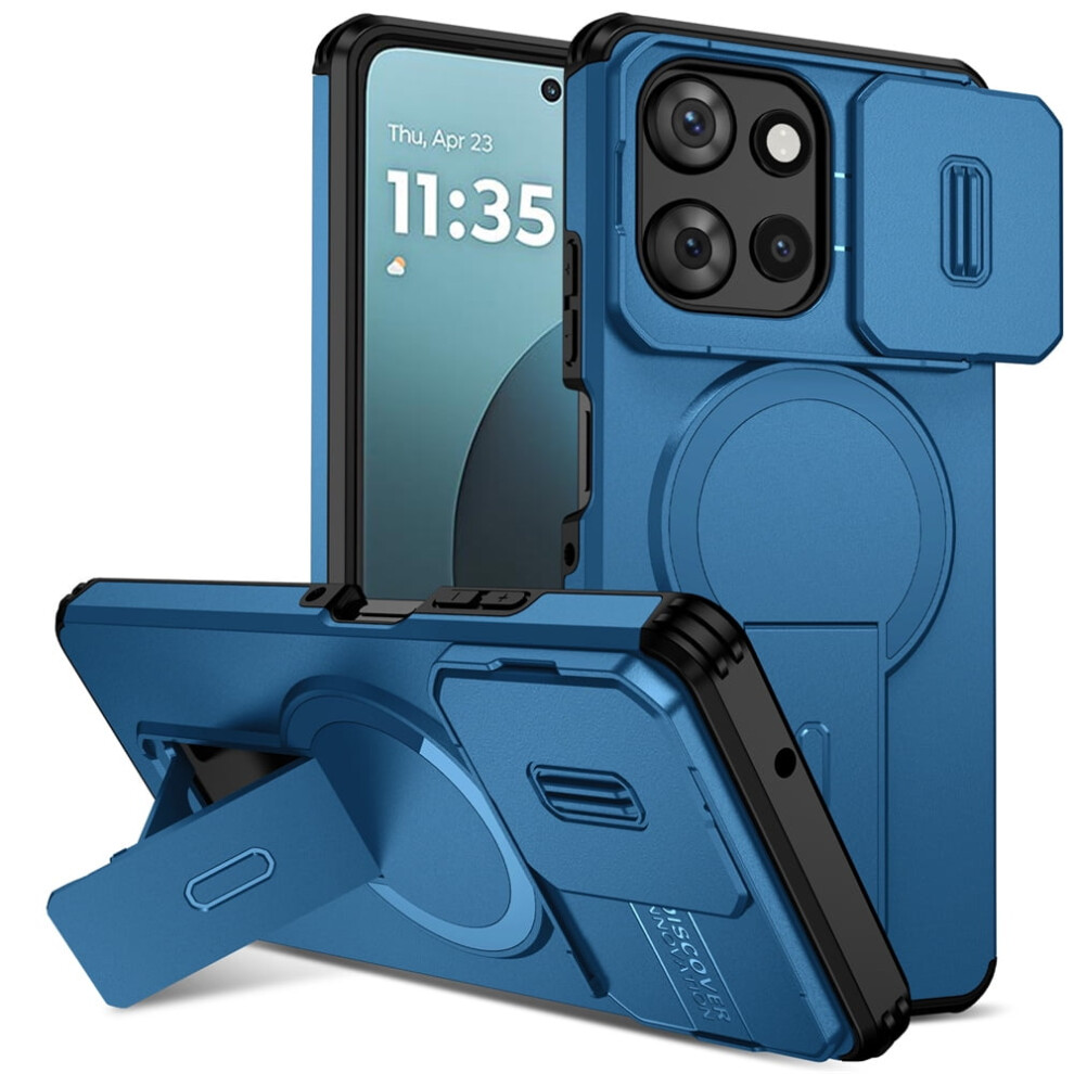 Motorola Moto G Power 5G 2025 Case: Magsafe, Fold Holder, Sliding Camera, Shockproof, Blue 9340959410668