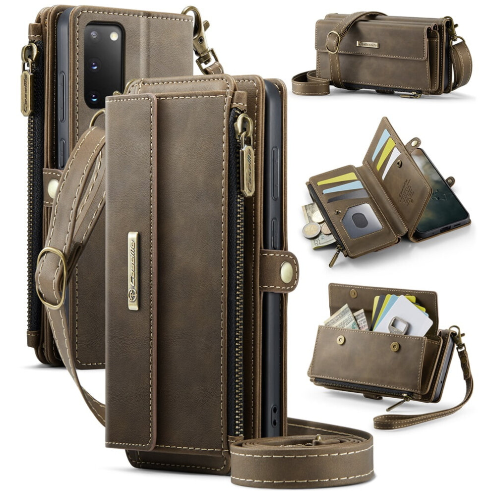 Caseme Wallet Case For Samsung Galaxy S20 5G Â Rfid-Blocking Pu Leather, Kickstand, Wrist Strap, Zipper, Card Slots Â Coffee Brown 9340959410781