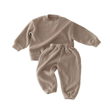 Peuter/baby meisjes/jongens losse corduroy sweater/broek met lange mouwen, effen kleur, warme pullover/top voor de herfst/winter, kaki, 6-12 maanden