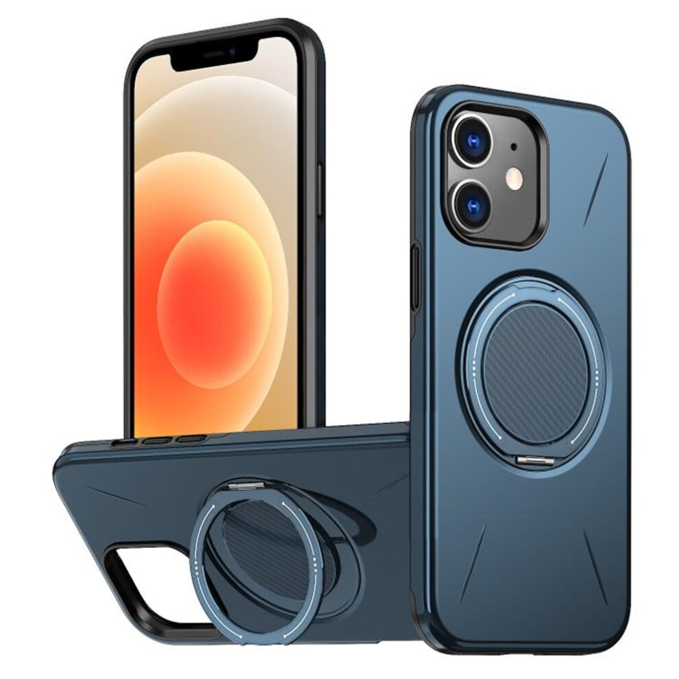 Ultra Slim Hybrid Tpu+Pc Case For Iphone 12: Magsafe Compatible, Metal Rotating Holder, Military Shockproof, Blue 9340959410965