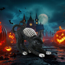 Figurka czarnego kota na Halloween – upiorna dekoracja stołu, rekwizyt na imprezę w pomieszczeniach i na zewnątrz, dekoracja do nawiedzonego