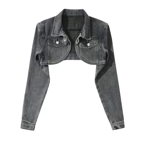 Damjeansjacka Långärmad Retro Y2K Svart Blå