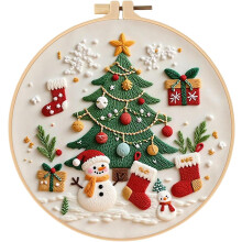 Karácsonyi keresztszemes hímzőkészletek, DIY hímzőkészlet felnőtteknek mintával, pamutfonallal, tűkkel, használati utasítással, 20 cm-es
