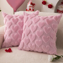 Housses de coussin Saint-Valentin 45 x 45 cm, lot de 2, coussins décoratifs en fausse fourrure jacquard rose à motif cœur pour chambre/canapé –