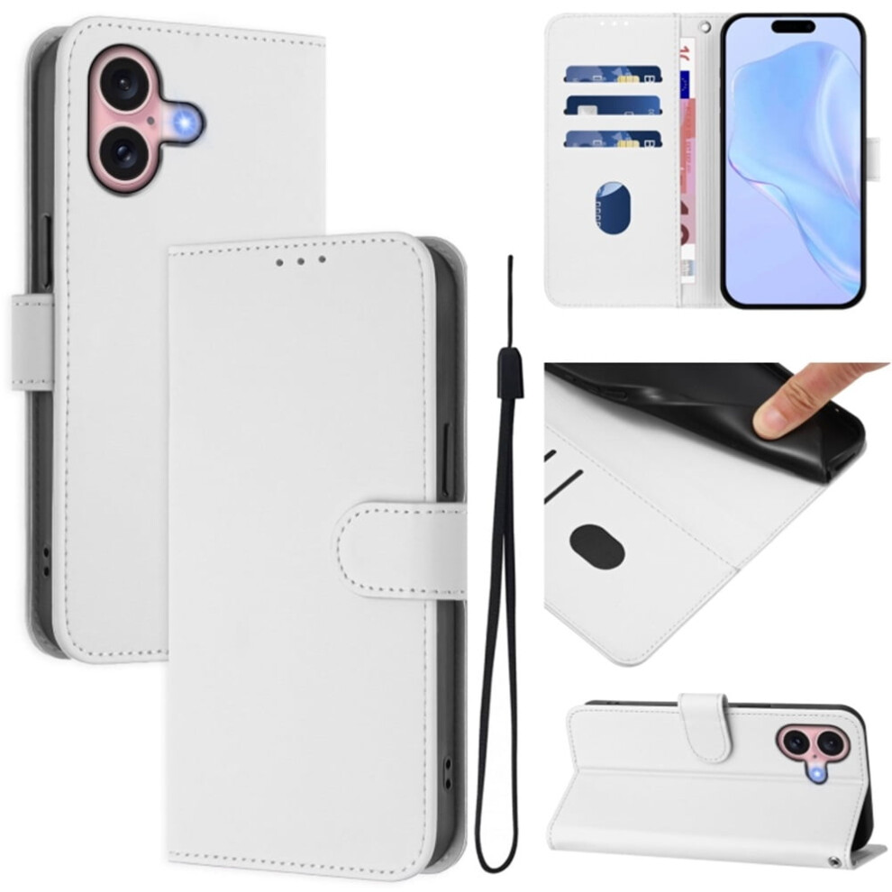 Pu Leather Wallet Case Compatible With Iphone 16 Â Magnetic Flip Folio, 3-Card Slot & Wrist Strap, White 9193271105756