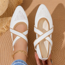 Willtoo Women's Flats Shoes Mary Jane Ballet Flats Round Toe Knit Comfortable Casual Ballerina Dressy Office Walking Shoes with Cross Straps
