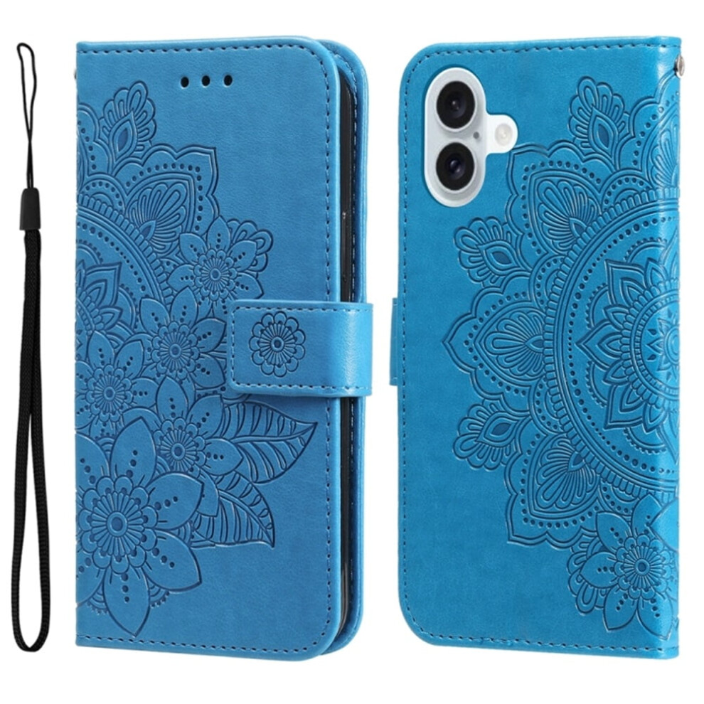 Pu Leather Flip Wallet Case With Magnetic Closure, Card Slots & Hanging Rope, Compatible With Iphone 16 Plus 6.7" Blue 9193271105879