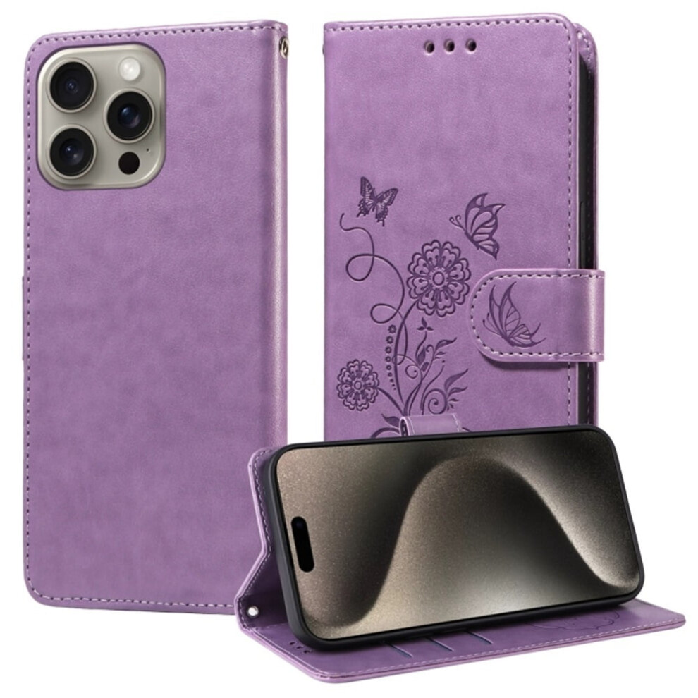 Butterfly Flower Leather Phone Case For Iphone 15 Purple 9122141664314