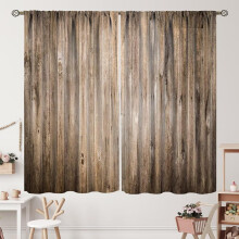 Rustic Farmhouse Barn Door Curtains, Blue Grey Wooden Plank Design, Rod Pocket, 2 Panels 42x63 Inch