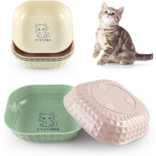 Monebena 4-pack voerbakjes voor katten, snorhaarvriendelijke platte bakjes met antislipvoetjes, 14 cm voor natvoer – geschikt voor binnenkatten