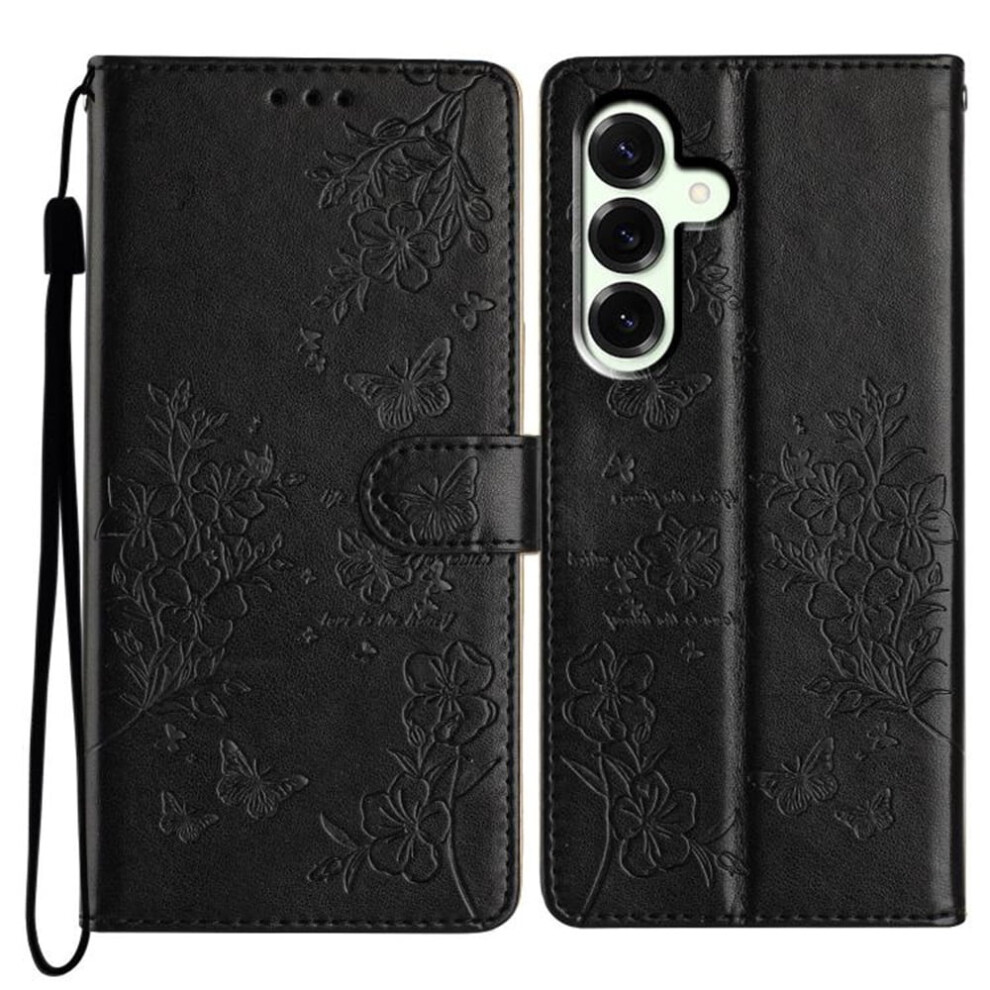 Butterflies & Flowers Pu Leather Flip Wallet Case With Magnetic Closure & Card Slots For Samsung Galaxy A56 5G 6.7", Black 9193271108498