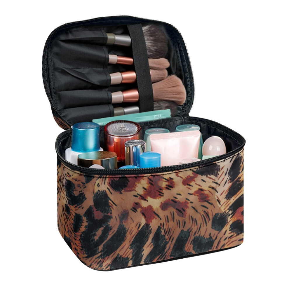 Travel Cosmetic Bags with Brush Slots Space-Efficient Cosmetic Travel Bag, Leopard Print