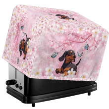 Cherry Blossom Dachshund Bread Machine Dust Cover, 2-Slice Toaster Cover – Waterproof, Anti-Fingerprint, Drawstring, Small Appliance Protector