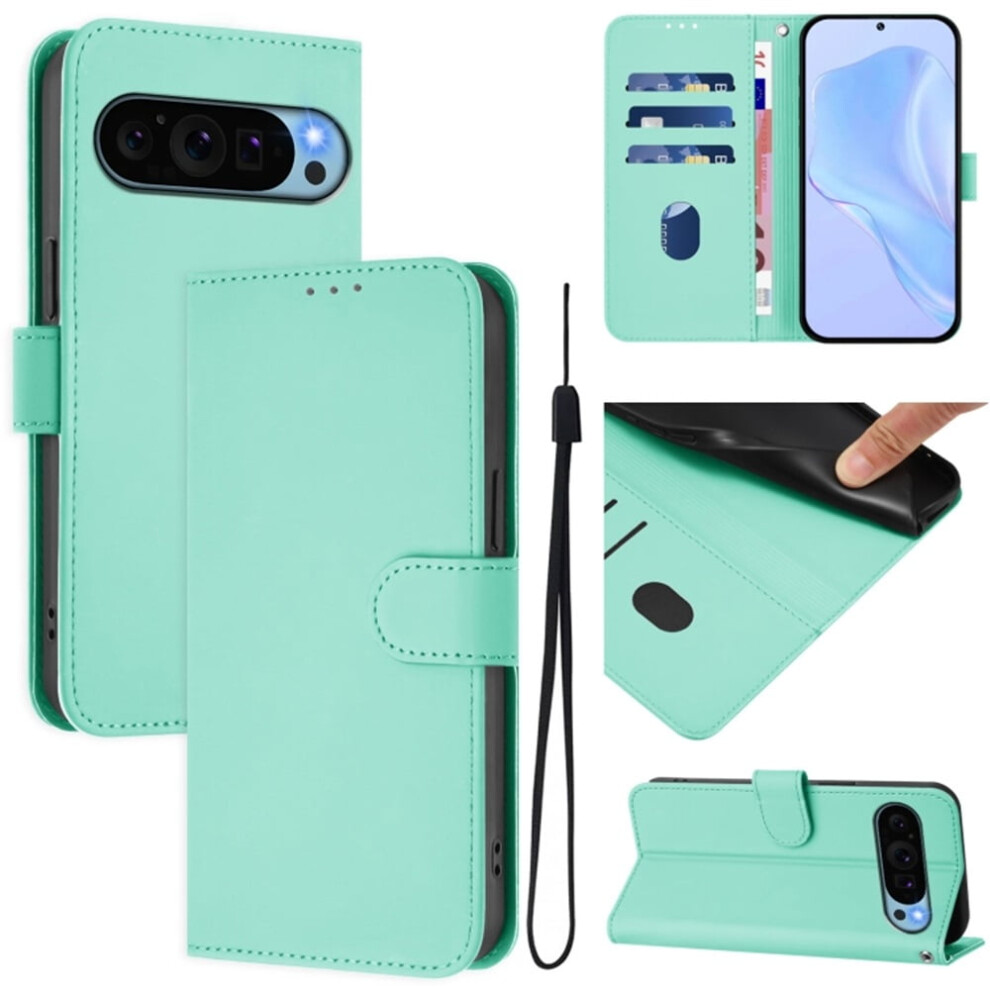 Wallet Case Compatible With Google Pixel 9 Â Pu Leather Magnetic Flip Folio, 3 Card Slots + Wrist Strap, Mint Green 9327961753754