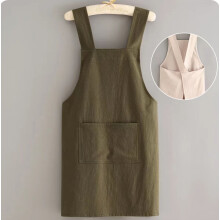 Retro Cotton Canvas Cross-Back Apron with Pockets, Adjustable for Cooking, Gardening, Painting – Green, Compatible with Home & Kitchen