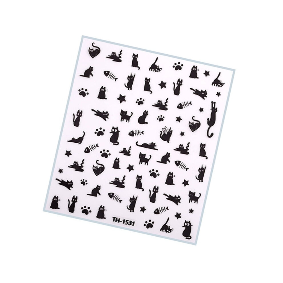 Cat nail art stickers with star and bowknot designs