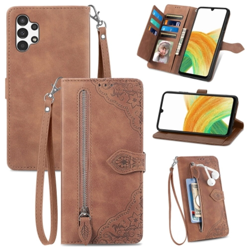 Compatible With Samsung Galaxy A13 4G 6.6" Pu Leather Magnetic Flip Wallet Case With Lanyard, Wristlet & Zipper Card Holder 9353595663701