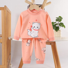 SYMOID Girls 2-Piece Cotton Long Sleeve Set - Lucky Cat Print, Orange, Shoulder Buttons, 0-8Y, Size 1T