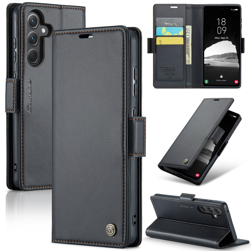 Caseme Leather Wallet Case For Compatible With Samsung Galaxy A35 5G – Rfid Blocking, Magnetic Clasp, Kickstand, Black 9353595665248