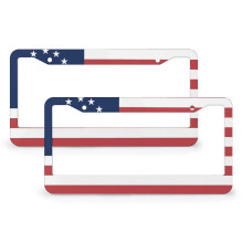 USA Flag License Plate Frames Red White Blue Aluminum 2-Pack