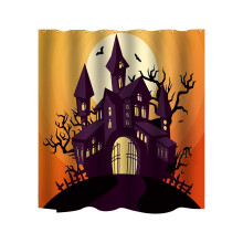Cortina de ducha de Halloween para niños: fantasmas, calabazas, bruja, murciélagos y gatos negros, 182 x 182 cm, con ganchos.