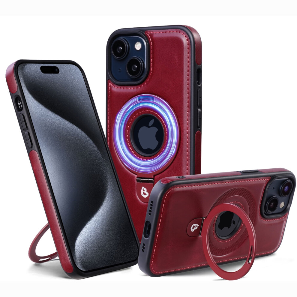 Magsafe-Compatible Iphone 14 Case: Pu Leather Slim Shockproof Cover With Ring Holder, Kickstand & Wireless Charging Â Winered 9353595664869