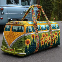 Hippie Van Quilted Duffle Bag, Hippie Journey Quilted Duffle Bag, Vintage Floral Travel Weekender Bag Gym Bags (16*8*8inch, R)