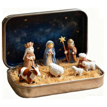 Mini Christmas Nativity Set Tin Box Pocket Size Religious
