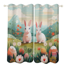 Easter Rabbit Blackout Curtains, Watercolor Pattern, Grommet Top, Thermal Insulated, 2-Panel Set – Compatible with Standard Rods