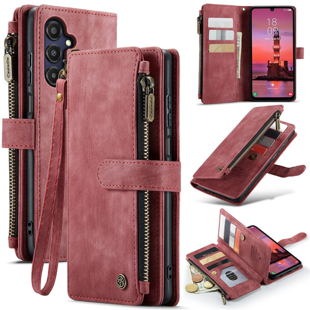 Caseme Wallet Case For Compatible With Samsung Galaxy A25 6.5", Pu Leather Magnetic Flip, Lanyard, Zipper Card Holder, Red 9353595663497