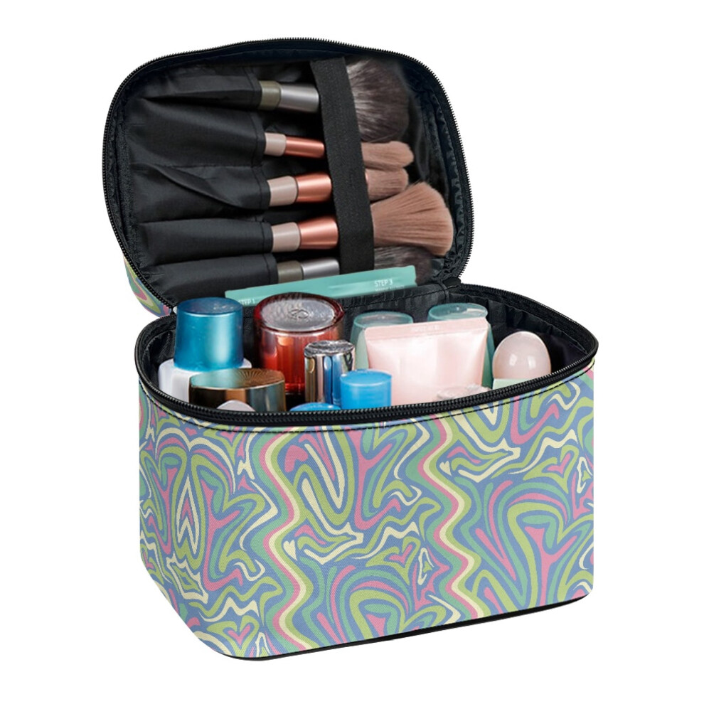 Psychedelic Swirl Pattern Makeup Bag Travel Cosmetic Bag with Brush Slots Cosmetic Storage Handy Gifts for Mom