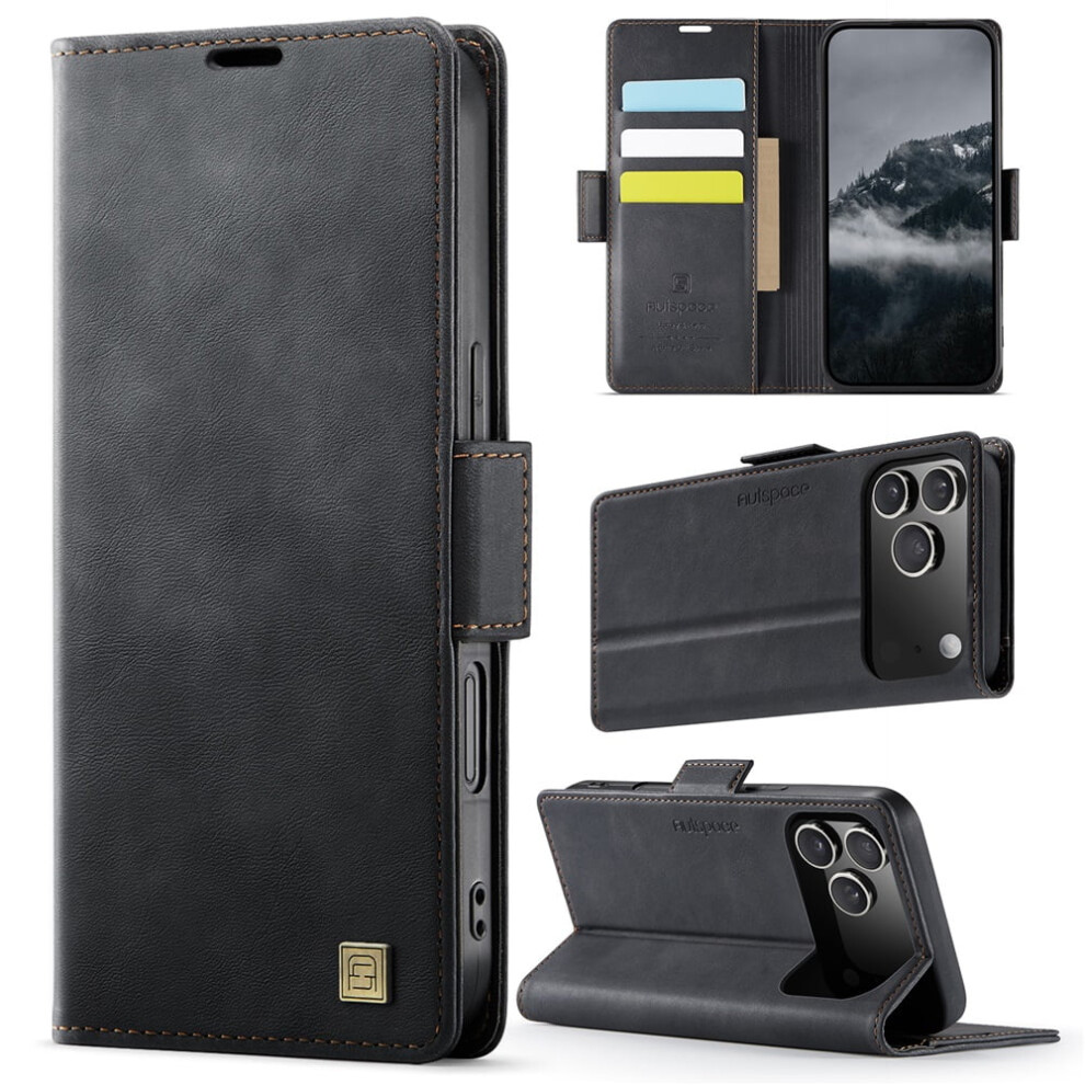 Magnetic Leather Wallet Case For Iphone 17 Pro Max 6.9" Â Shockproof Flip Case With Card Holder, Black 9353595665446