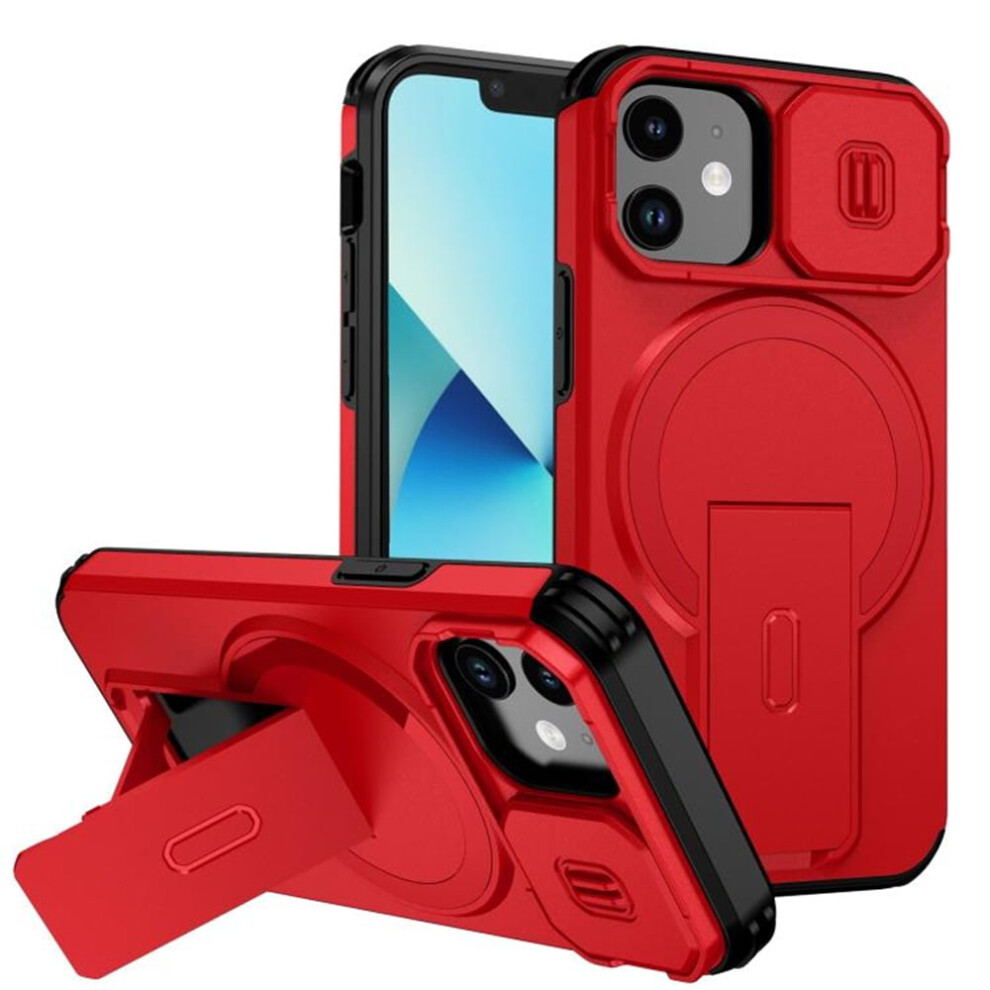 Iphone 13 Mini / 12 Mini 5.4" Case Â Magsafe Wireless Charging, Invisible Fold Stand, Sliding Camera Cutout, Shockproof & Rugged, Red 9353595666467