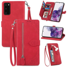 Compatible with Samsung Galaxy S20 5G 6.2" PU Leather Magnetic Flip Wallet Case with Lanyard, Wristlet & Zipper Card Holder